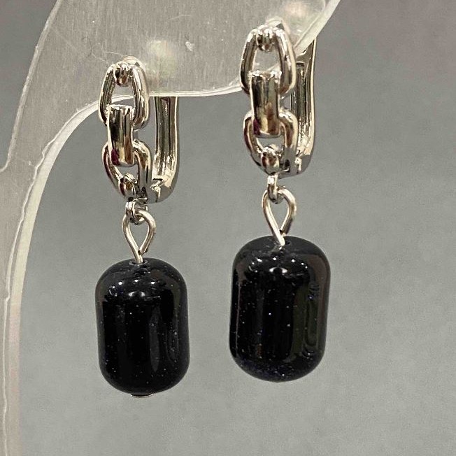 Earrings Aventurine 'Night of Cairo', diameter 9×14 mm±, length 31 mm barrel