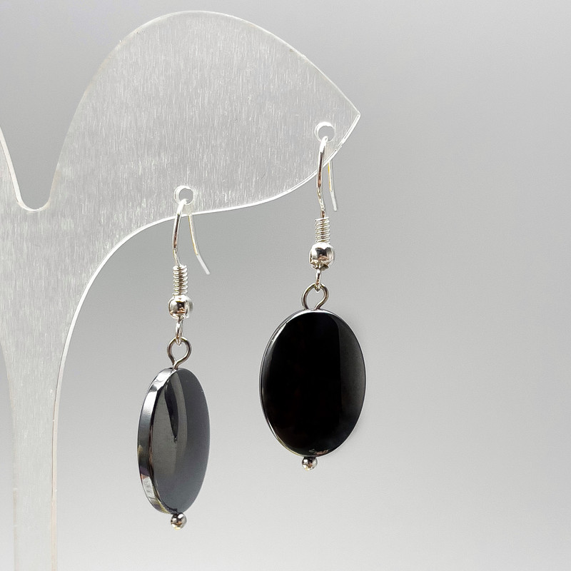 Hematite Oval Earrings, diameter 13x18mm, length 40mm