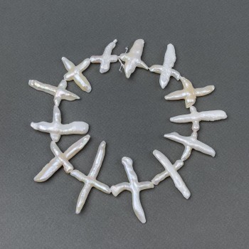 Baroque pearls “Cross” with a petrol shade on a thread d 40x25mm+-, length 38cm+-