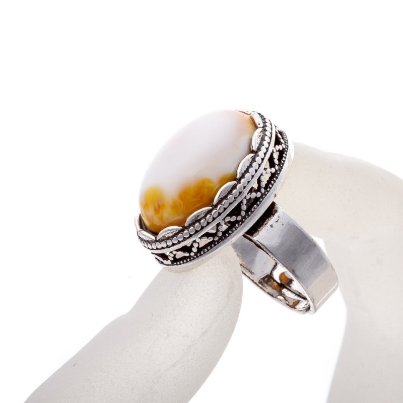 CLEARANCE Sterling Amber Ring with 'tooth' Setting - Oval Stone 2, 1*1, 6 cm, without, size