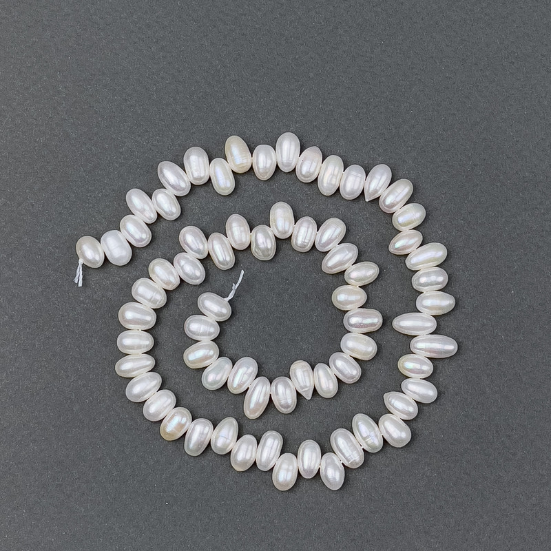 Freshwater White Oval Pearls on a Thread, 9.5x6 mm ±, length 36 cm ±