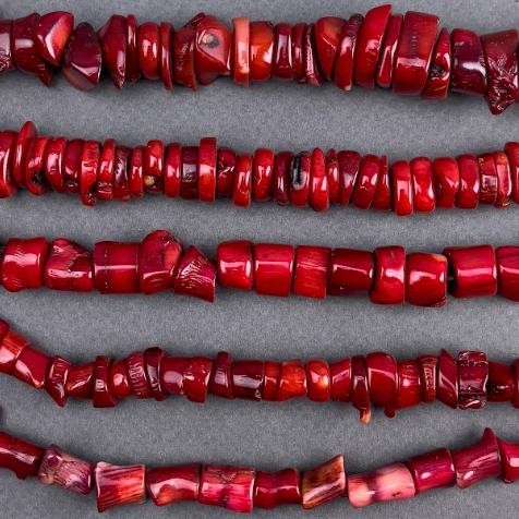 Natural coral faceted on thread, diameter 11x8mm+-, diameter 10x5mm+-, length 43cm+- (per 100 g) (assorted sizes)