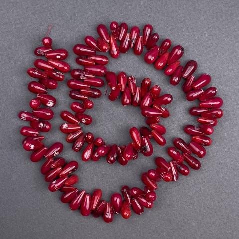 Natural coral beads, 13x6mm, 40cm on fishing line