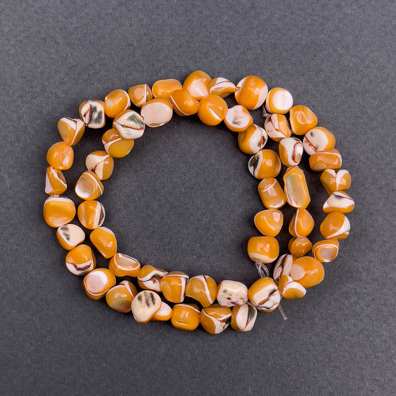 Toned Mother-of-Pearl Beads Orange Rondelle, 8x6 mm, +/- on thread, length 41 cm +/-