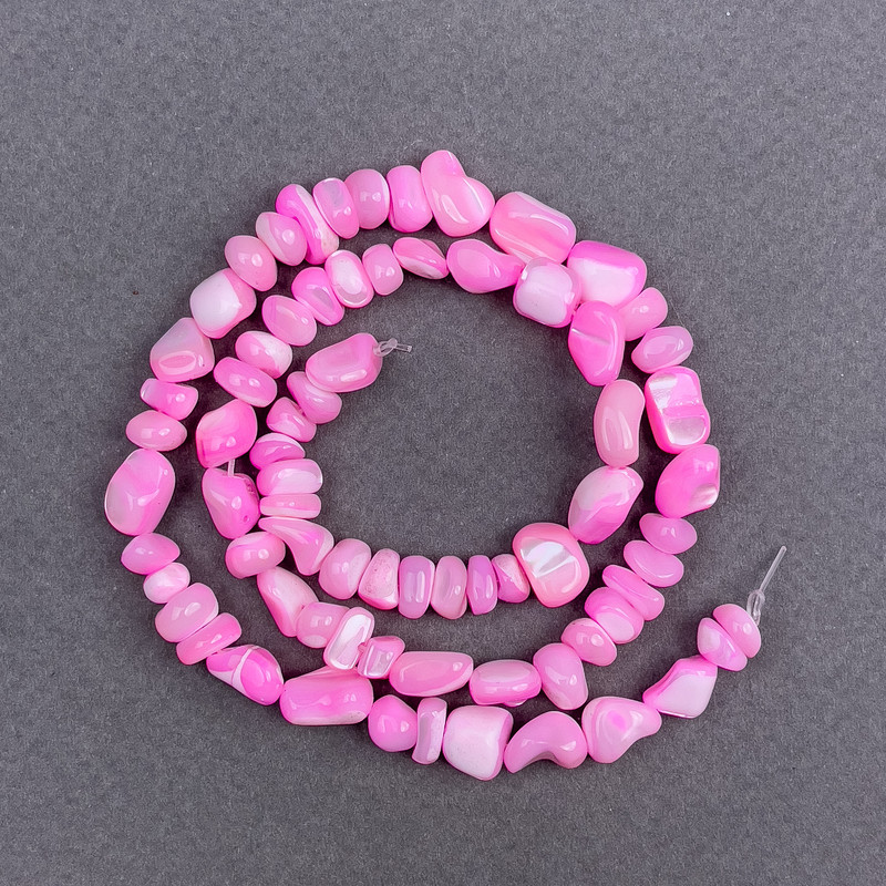 Pink Pearl Beads—Malleted Pearly 8x6 mm, 41 in on Fishing Line