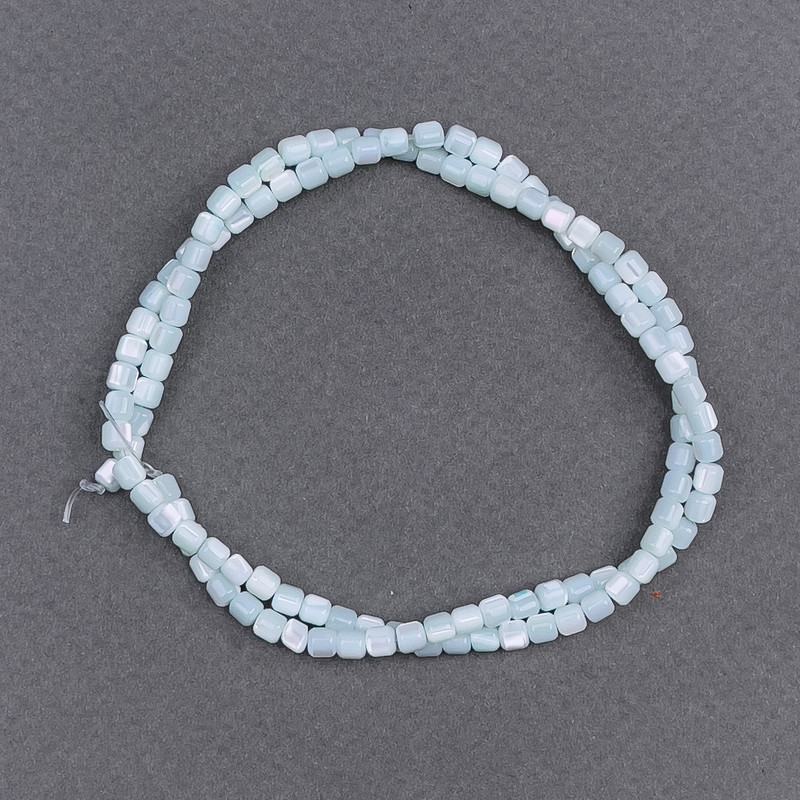 Pastel Turquoise Mother-of-Pearl Cylindrical Beads, diameter 3.5 mm, length 40 cm on thread, 40cm±