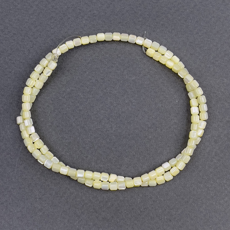 Toned Yellow Mother-of-Ppearl Cylindrical Beads, diameter 3.5×3.5 mm, length 40 cm ± on thread