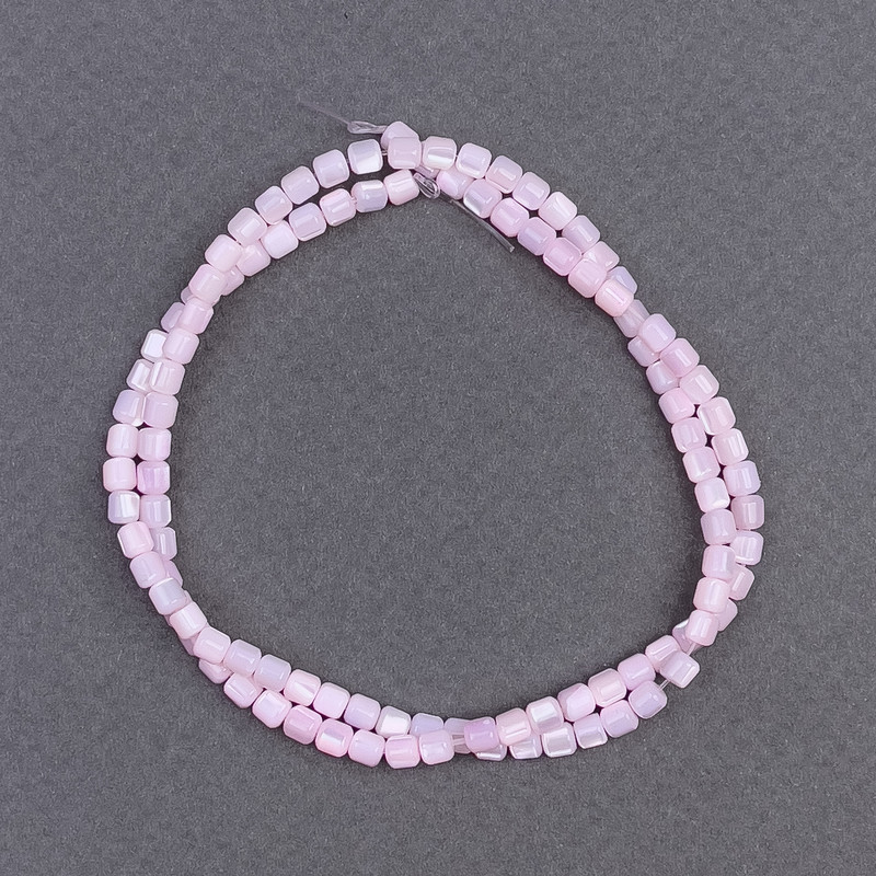 Beads, tinted pink pearl, cylindrical, diameter 3.5x3.5mm, length 40cm± on fishing line