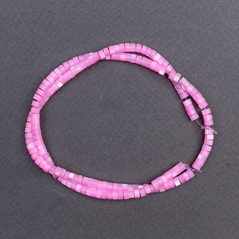 Beads—Tinted Pink Pearlescent Disc Beads 4x2 mm, 40 cm on Monofilament