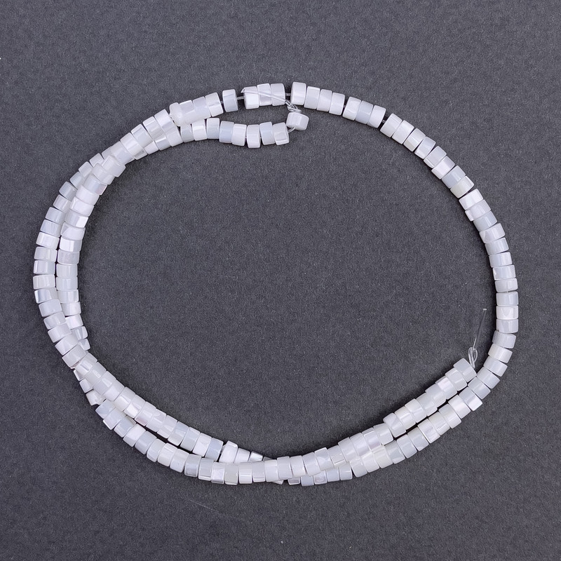 Beads, toned White Pearl, disc-shaped 4x2 mm, ± length 40 cm on fishing line