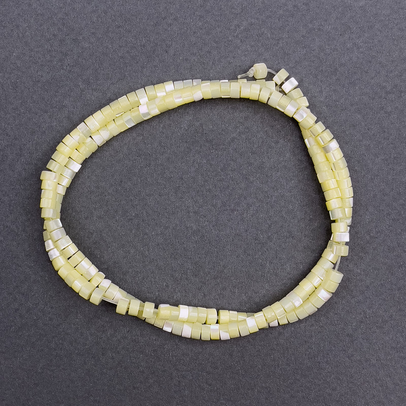 Colored Yellow Mother-of-P pearl Beads 4x2mm Disc, 40cm string on thread