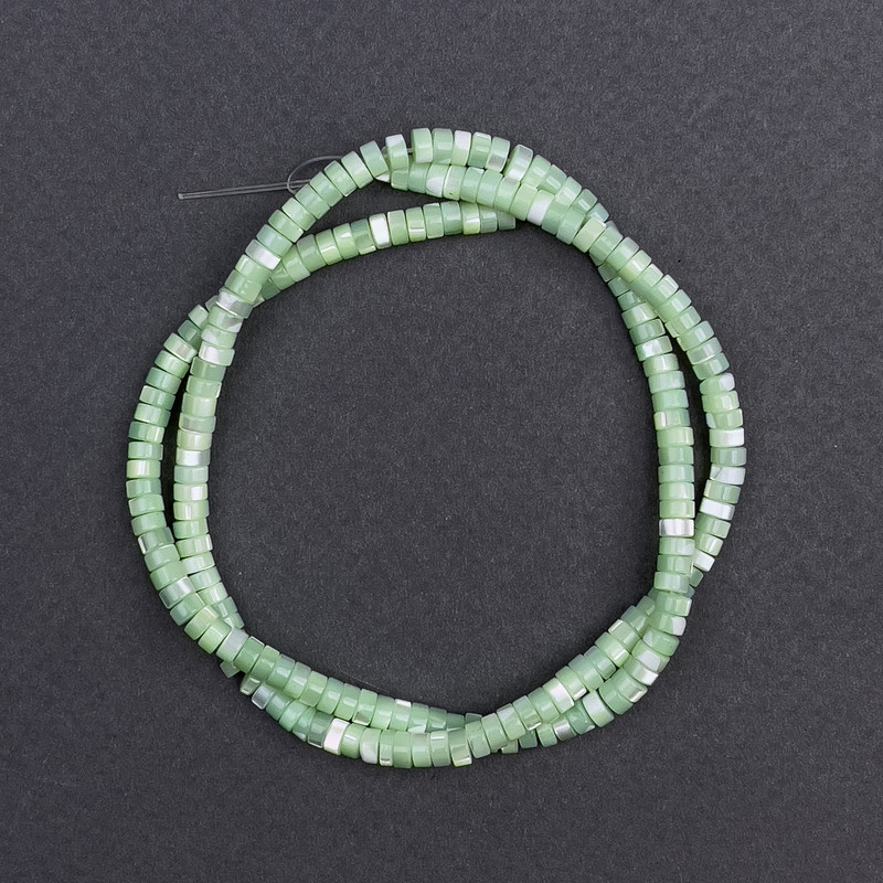 Toned Pearlescent Turquoise Disc Beads 4x2mm on Thread, 40cm ±