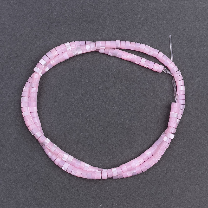 Beads, Tonal Pink Mother-of-Pearl Disk 4x2mm ±, 40cm ± on Thread