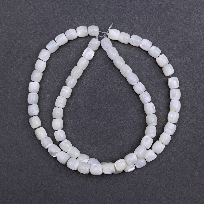 Mother-of-Pearl Barilo Beads, 6×6mm diameter, 40cm length on fishing line