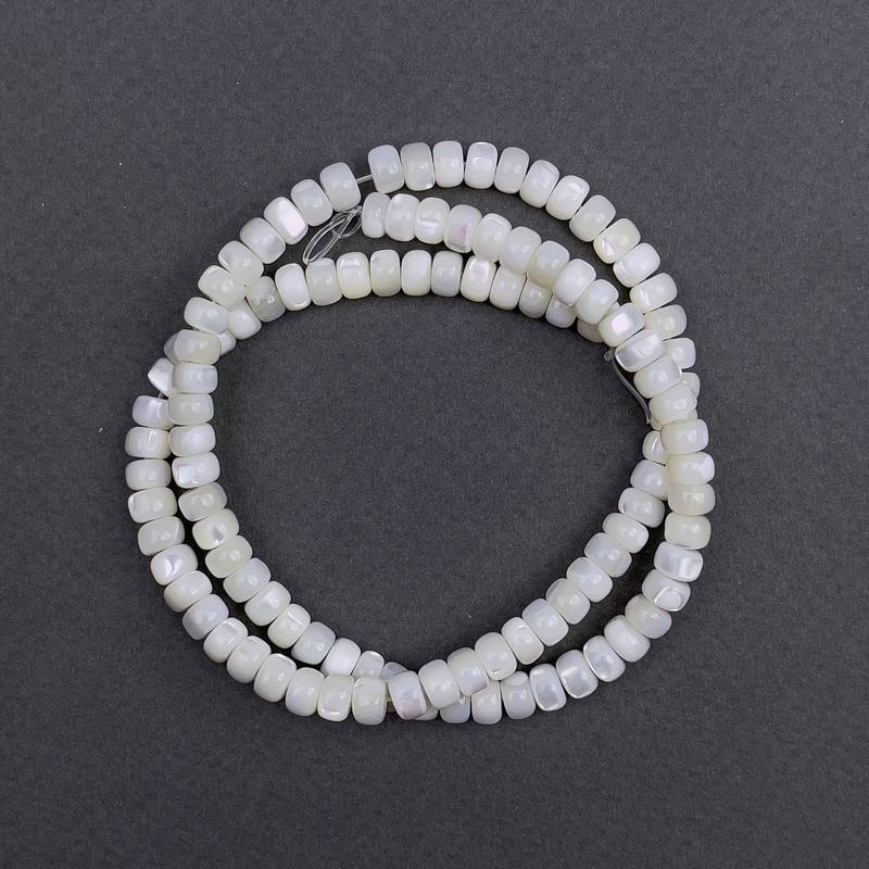 Mother-of-P pearl Beads, smooth rondelle, 6x4 mm diameter, 40 cm length on thread