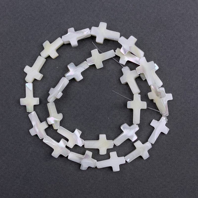 Mother-of-P pearl Beads Cross, diameter 10x15x3.5 mm, thread length approx 40 cm