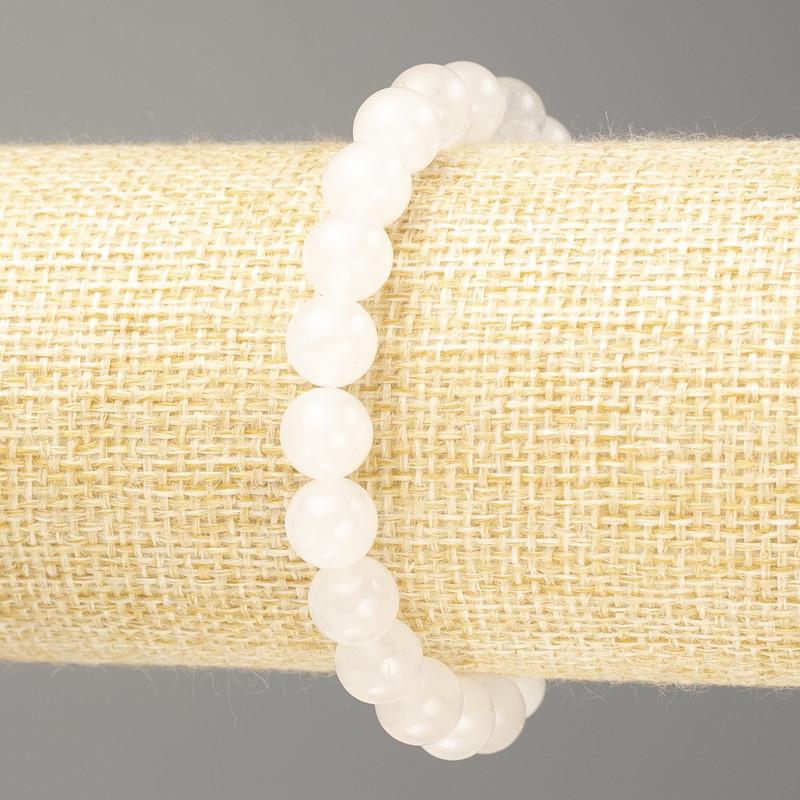 Bracelet White Quartz (synthetic acrylic) smooth beads, 8mm diameter ±, length 18cm (stretch)