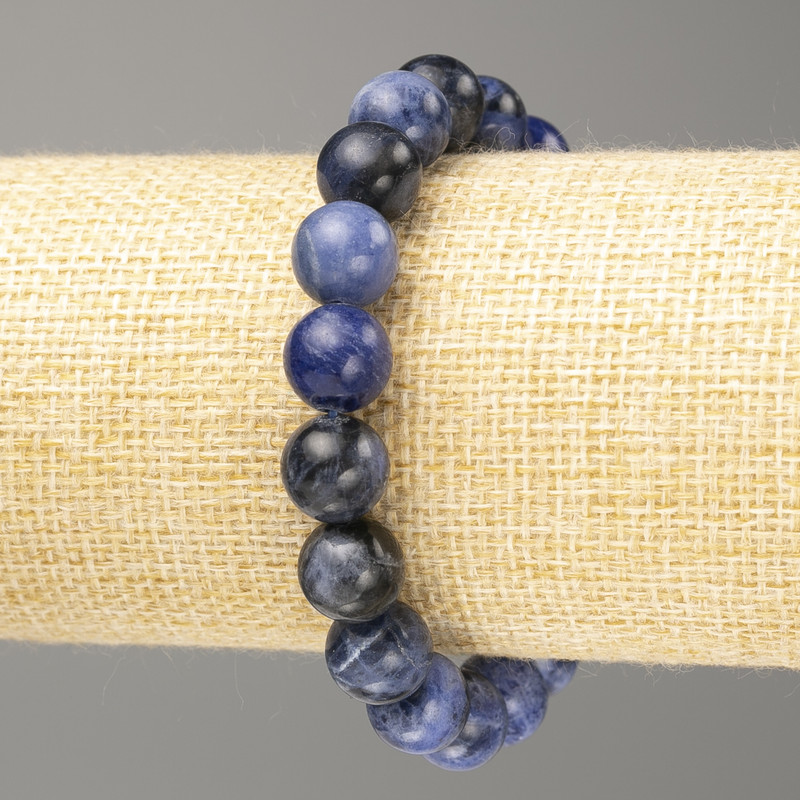 Sodalite Bracelet with Natural Stone, Smooth Beads 10.5mm, 18 cm (Stretched)