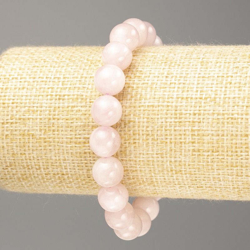 Bracelet Rose Quartz Natural Stone Smooth Bead, 10mm diameter, length 18cm (stretch)