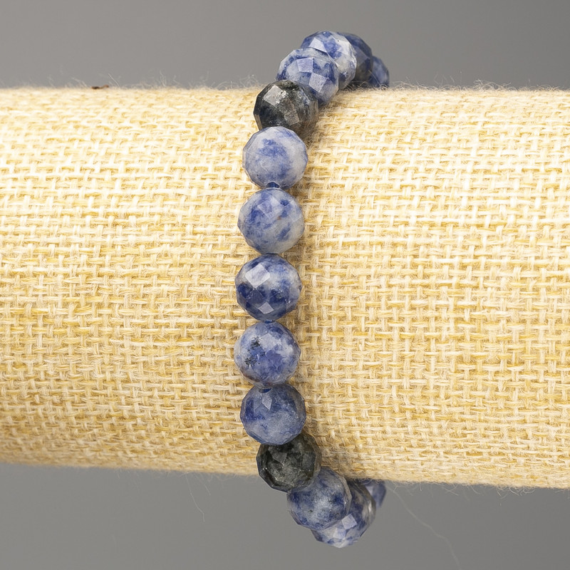 Sodalite Bracelet with Natural Stone Beads, faceted 8mm balls, stretch 18cm