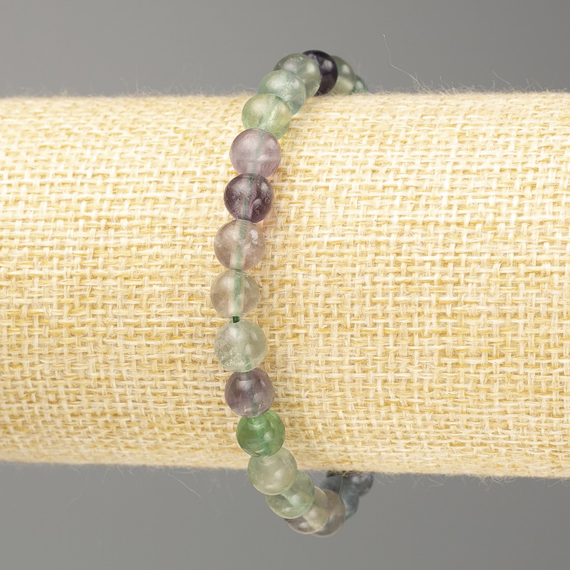 Fluorite bracelet with natural stone, smooth beads, 6.5 mm diameter, stretchy, length 18 cm