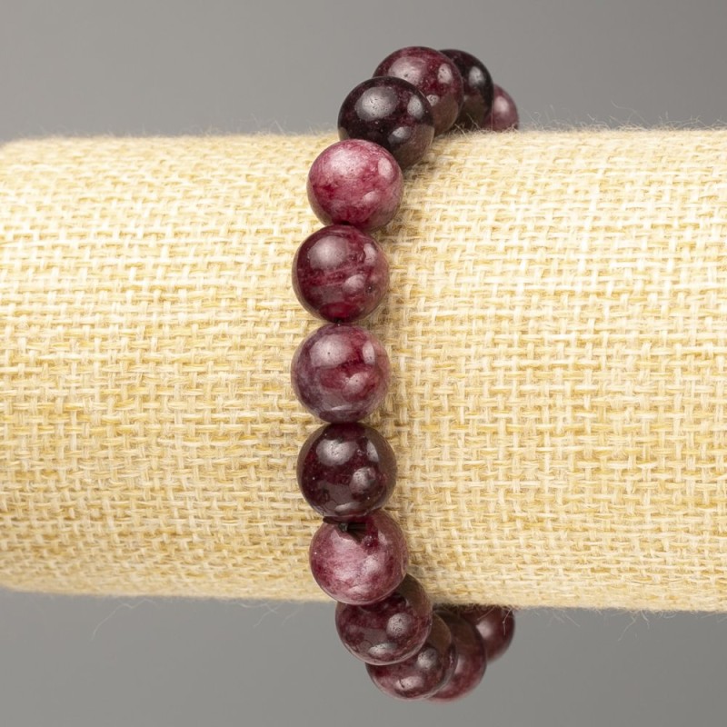 Garnet natural stone bracelet smooth bead, diameter 10mm±, length 18cm (stretch)