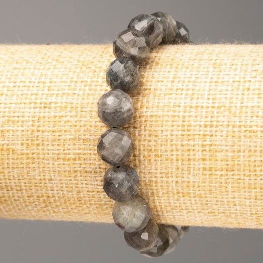 Bracelet Labradorite natural stone faceted bead, diameter 10mm ±, length 18cm (stretch)