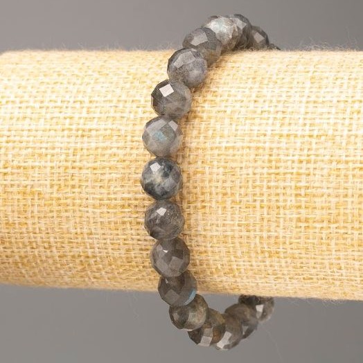 Bracelet Labradorite natural stone faceted bead, diameter 8mm±, length 18cm (stretch)