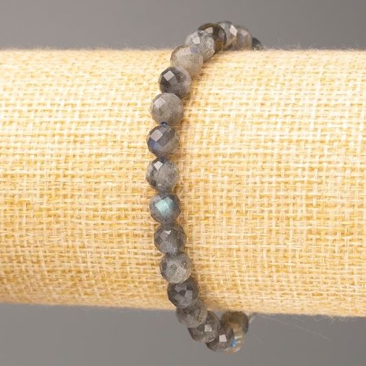Bracelet Labradorite natural stone faceted bead, diameter 6mm±, length 18cm (stretch)