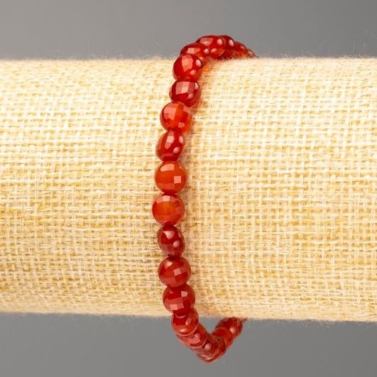 Carnelian Bracelet with Natural Stone, Faceted Coin Beads, 6x5 mm, Stretch, 7.1 in (18 cm)