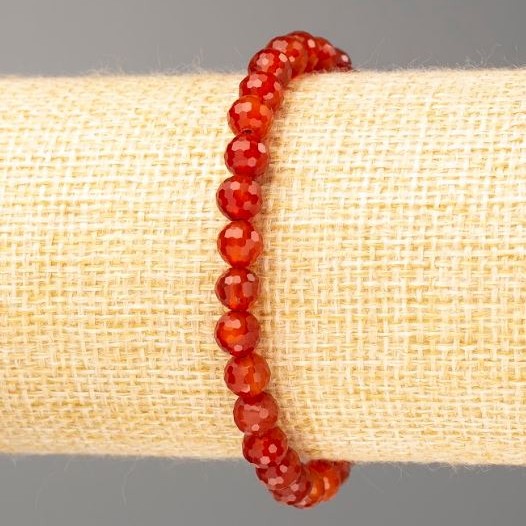 Carnelian Bracelet with Natural Stone, Faceted Beads 6mm, 18cm (Stretch)