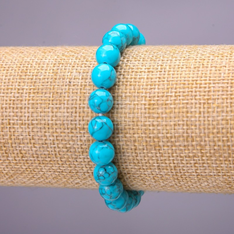 Bracelet Turquoise (loose) smooth bead, diameter 8(±)mm on elastic, length 18cm