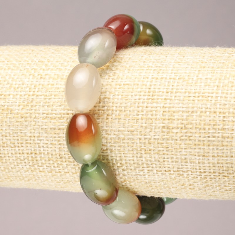 Elastic bracelet with natural stones Brazilian Agate smooth oval, diameter 16×12mm+