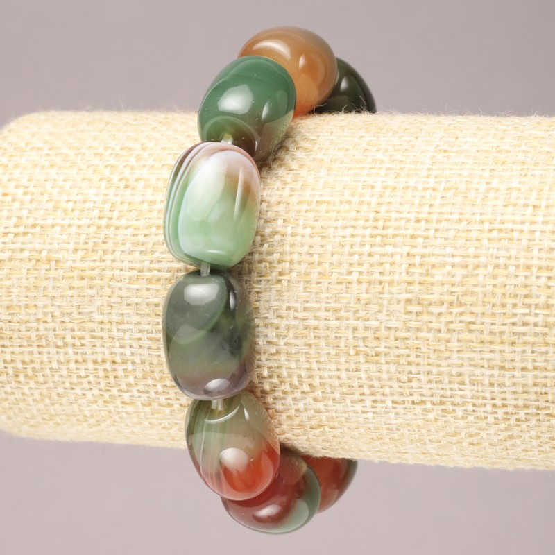 Elastic bracelet made of Brazilian agate, smooth barrel beads, diameter 17x13mm+