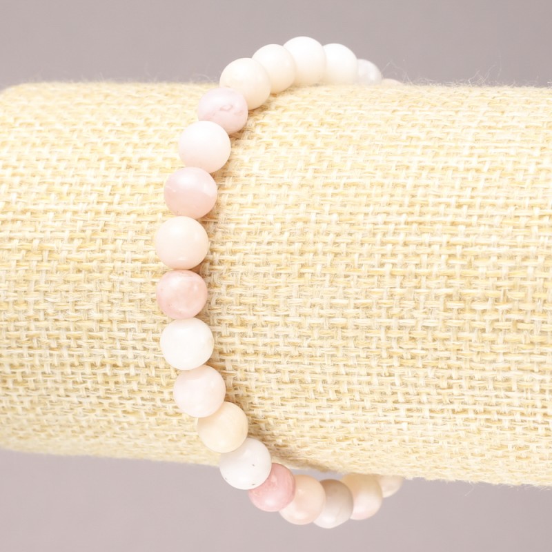 Elastic bracelet with natural stone Pink Opal smooth beads, diameter 6" (±) mm
