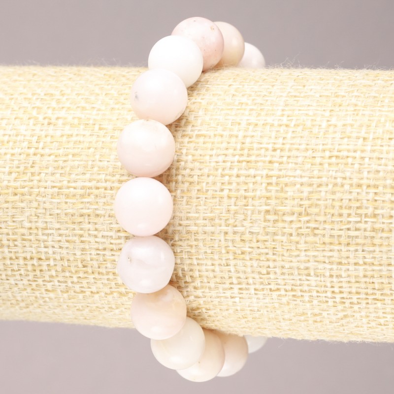Elastic bracelet with natural stone Pink Opal smooth beads, diameter 10(±)mm