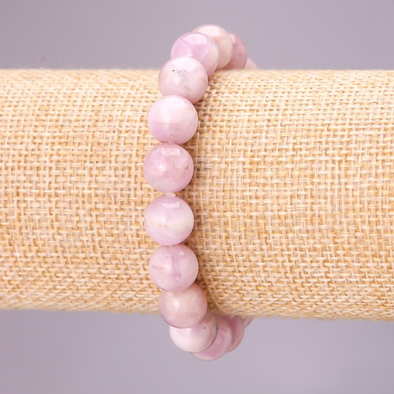 Kunzite Natural Stone Bracelet on Elastic, smooth beads, diameter 10(±)mm, length 18cm