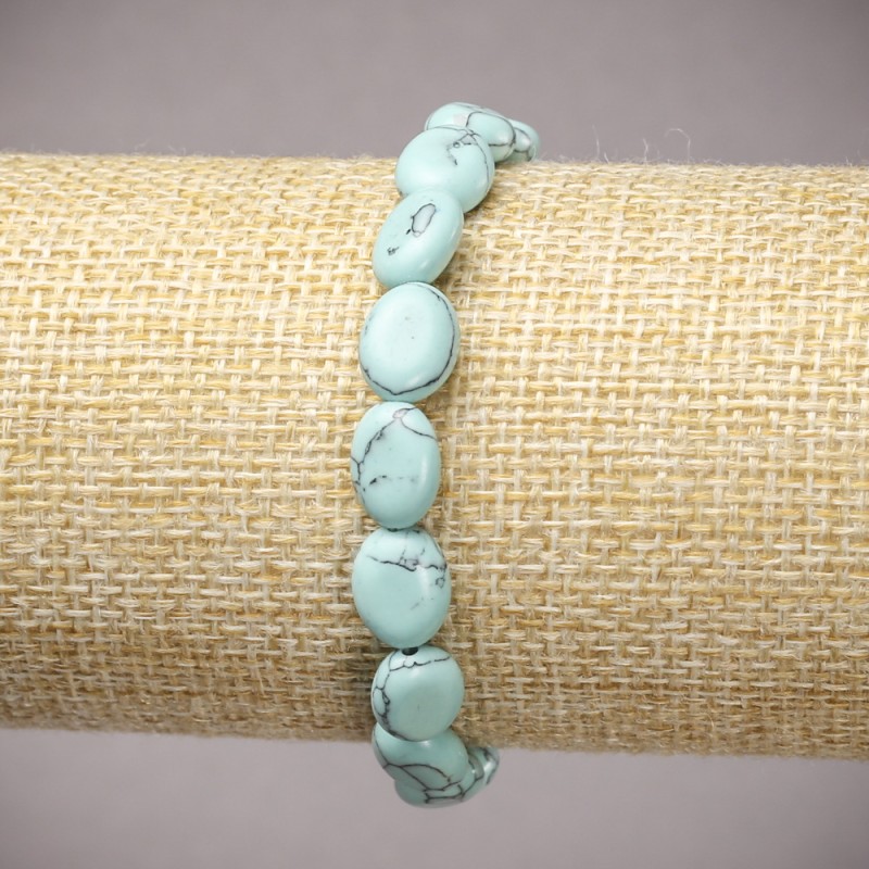 Turquoise Bead Bracelet on Elastic, Smooth Oblong Beads 10x8mm, Length 18cm