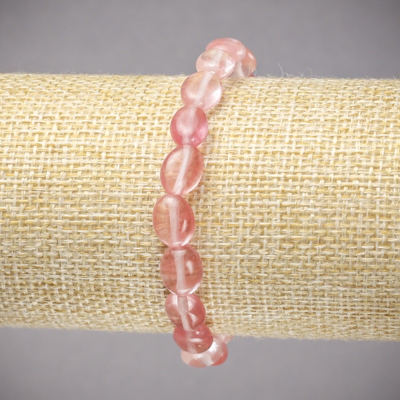 Elastic Bracelet with Natural Chalcedony, Smooth Oval Beads 10x8mm, Length 18cm