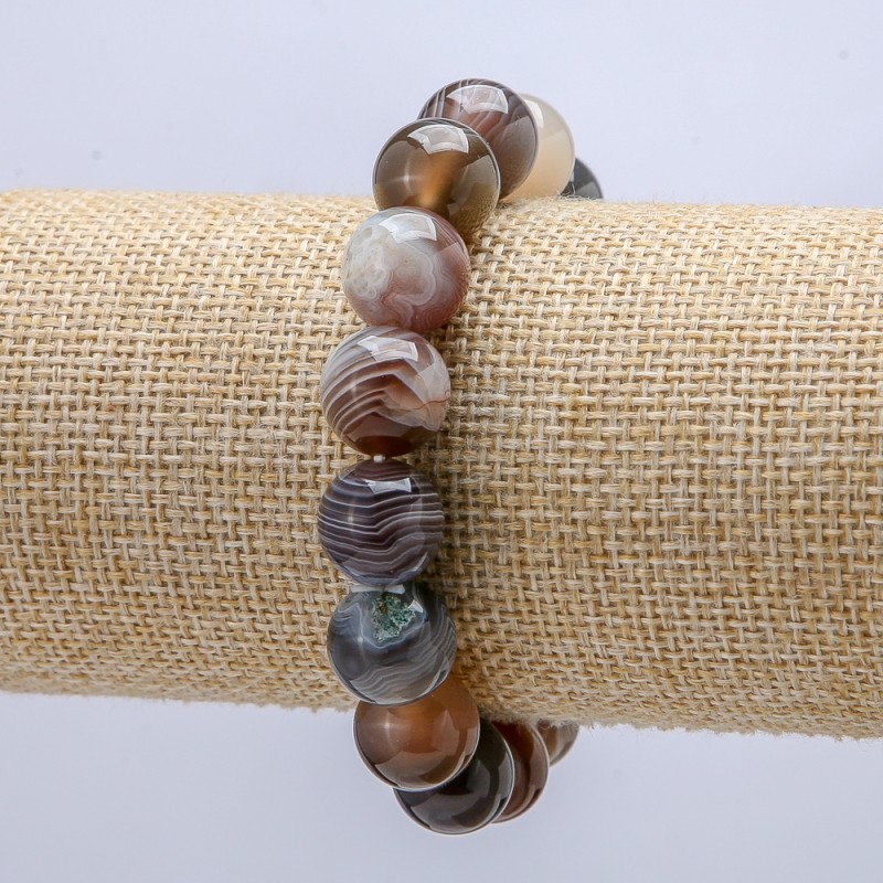 Elastic Bracelet with Botswana Agate Natural Stone, 12mm diameter ±, circumference 18cm+