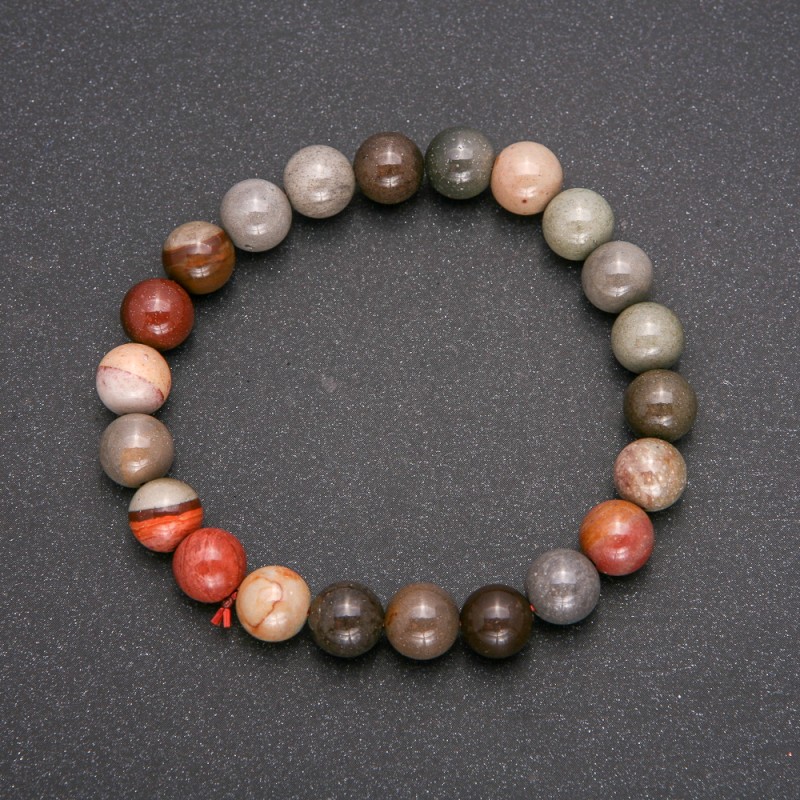 Jasper Natural Stone Bracelet on Elastic, Smooth Beads, 8 mm Diameter, 18 cm Circumference