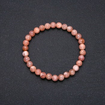 Bracelet with Natural Stone Selenite on Elastic Cord Smooth Beads, 7mm (±) diameter, 18cm circumference