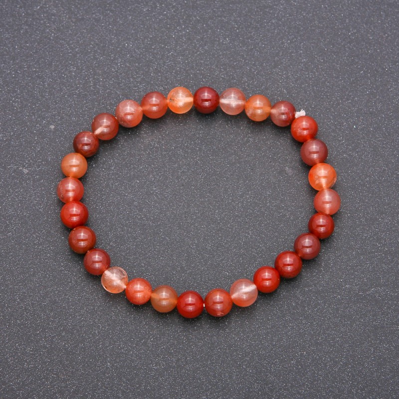 Bracelet with Natural Stone Red Rutile Quartz on Elastic Band Smooth Bead, diameter 6(±)mm, length 18cm