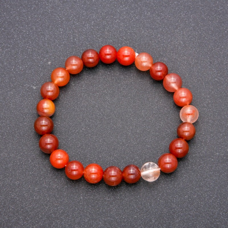 Bracelet with Rutile Quartz on Elastic Band, smooth beads, diameter 8(±)mm, length 18cm