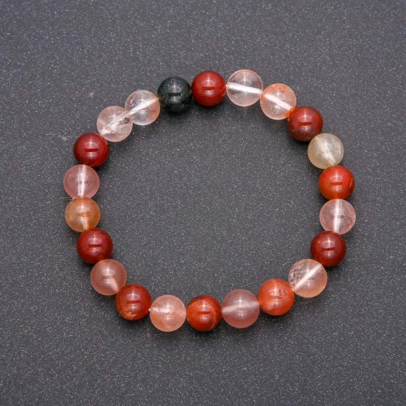 Bracelet with Natural Stone Rutile Quartz Assortment on Stretch Band, Smooth Bead, diameter 8(±)mm, length 18cm