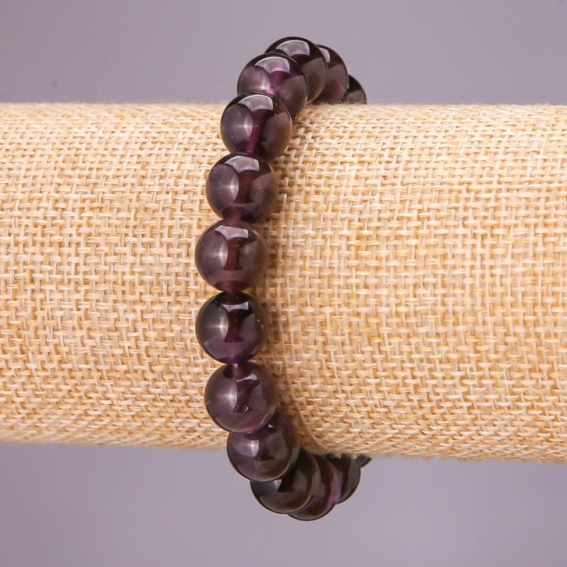 Amethyst Elastic Bracelet, smooth round beads, diameter 8(±)mm, circumference 18 cm