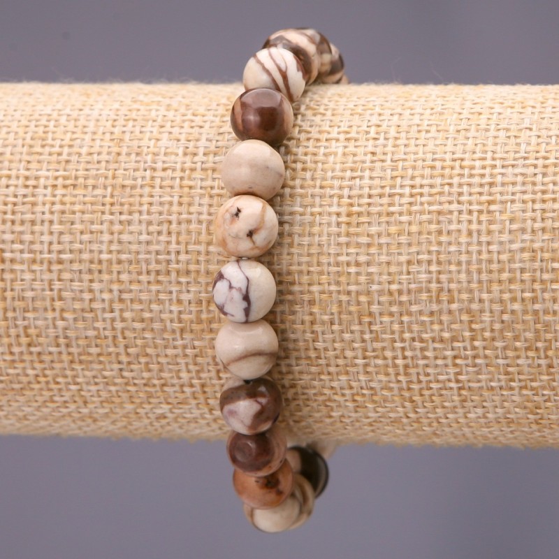 Bracelet made of natural jasper, smooth round beads, diameter 10(±)mm, on elastic cord, circumference 18cm