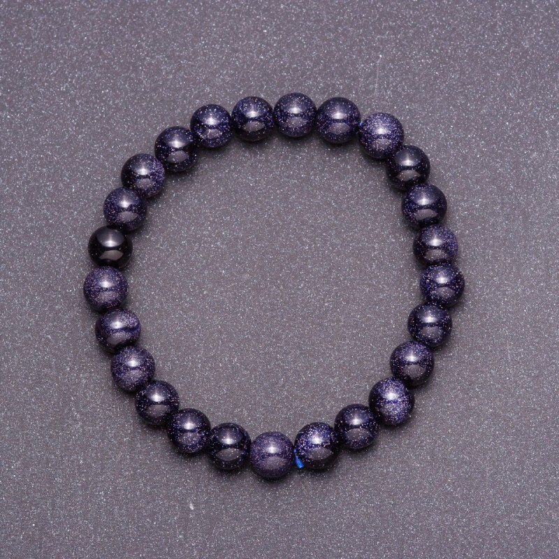 Bracelet with Aventurine Stone (synthetic) "Blue Sand of Cairo Night" smooth bead, diameter 8 mm (+-) on elastic, wrist circumference 18 cm