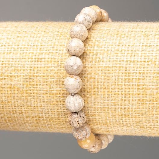 Bracelet of Petrified Coral, faceted bead, diameter 8mm ±, length 18cm (stretch)