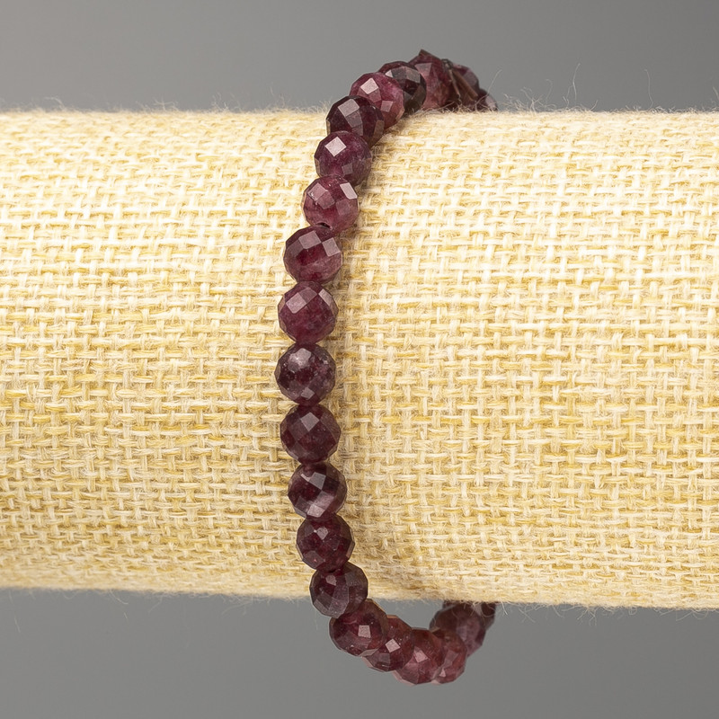 Bracelet Rubellite Tourmaline Natural Stone Bead Diamond-cut Round 6mm, 18cm Length (Stretch)